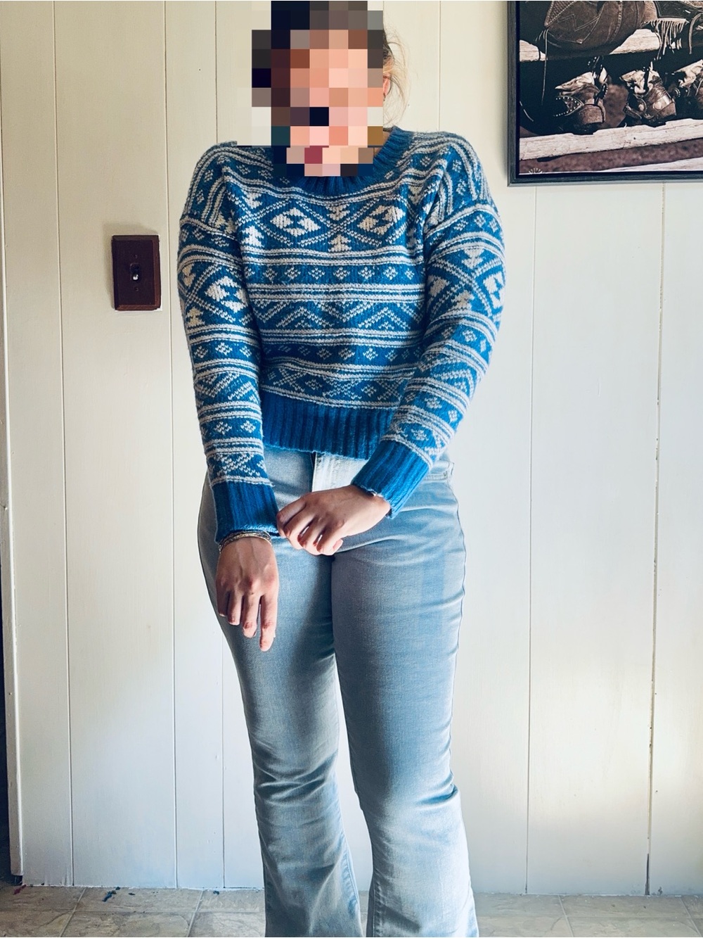 American Eagle Blue Fair Isle Knit Sweater